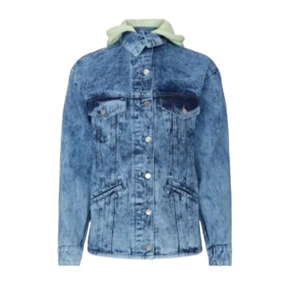 Sipos Zinna Knit Hooded Acid Wash Denim Jean Jacket. Blue Green Size M #908 - Picture 5 of 10